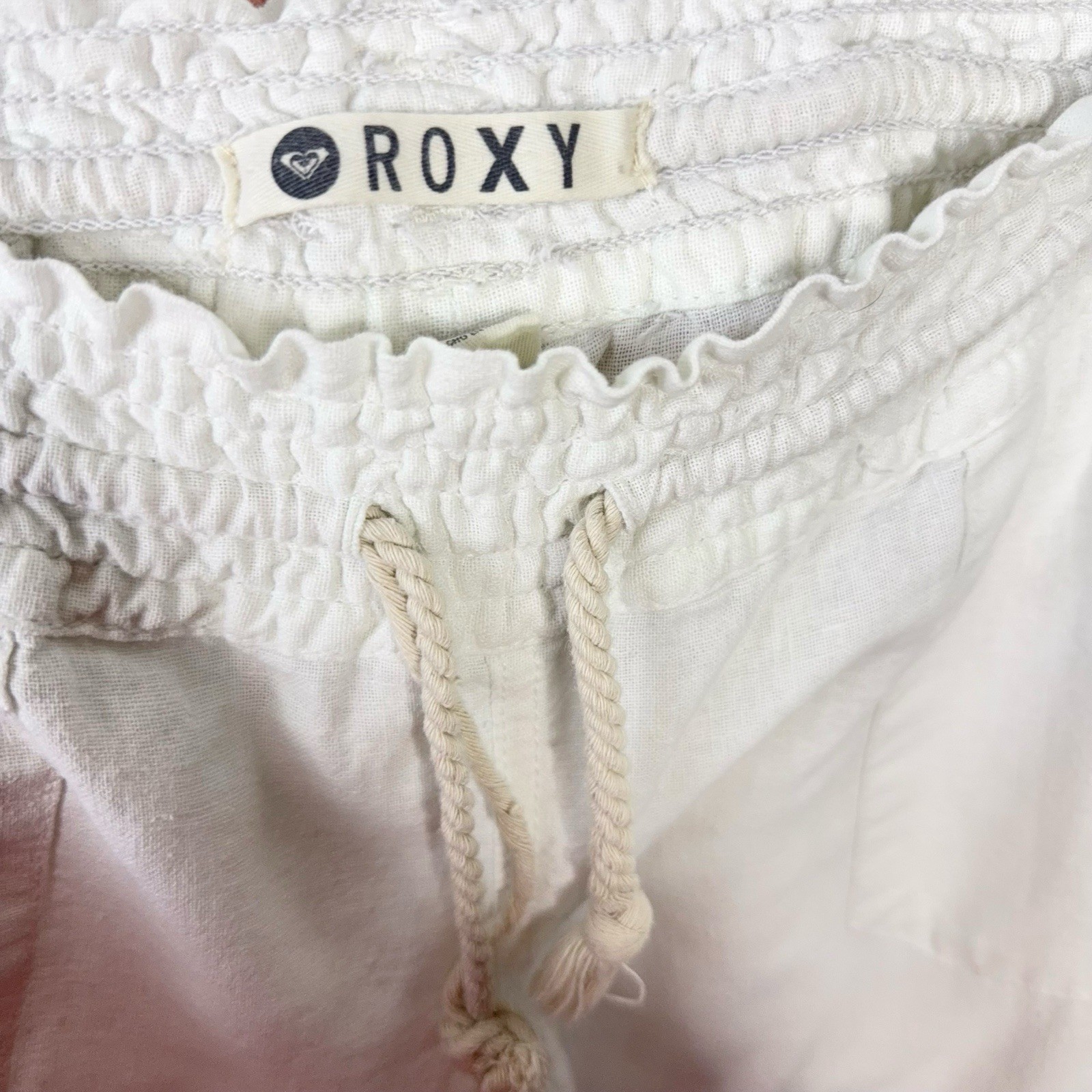 ROXY Cream Linen Blend Drawstring Flared Leg Pant… - image 7