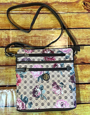 Giani Bernini Floral Monogram Crossbody Bag Zip Pockets Detachable Strap