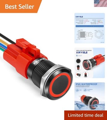 16MM Latching 12V Push Button Switch On Off,Waterproof with LED Light Power B...