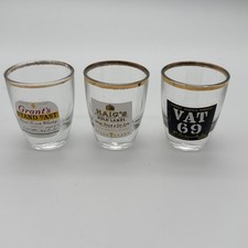 Vintage Set of 3 Whiskey Shot Glasses 1960s (Grant's, Haig's & VAT 69)