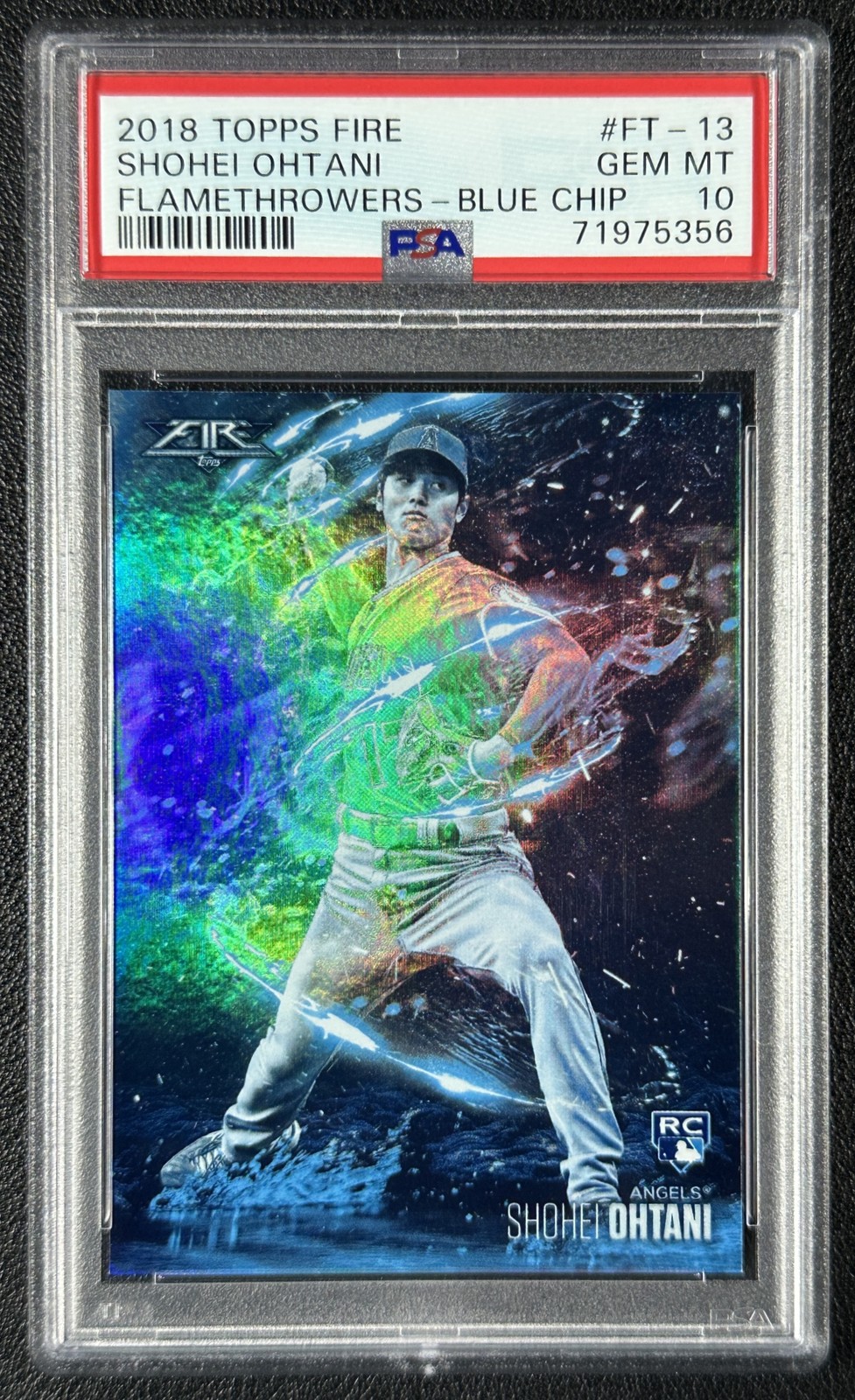 SHOHEI OHTANI PSA 10 2018 TOPPS FIRE #FT-13 ROOKIE FLAMETHROWERS BLUE CHIP RC SP