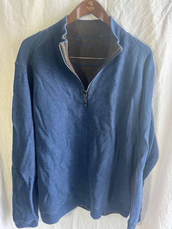 Tommy Bahama Sweatshirt Blue Logo Quarter Zip Long Sleeve Pullover