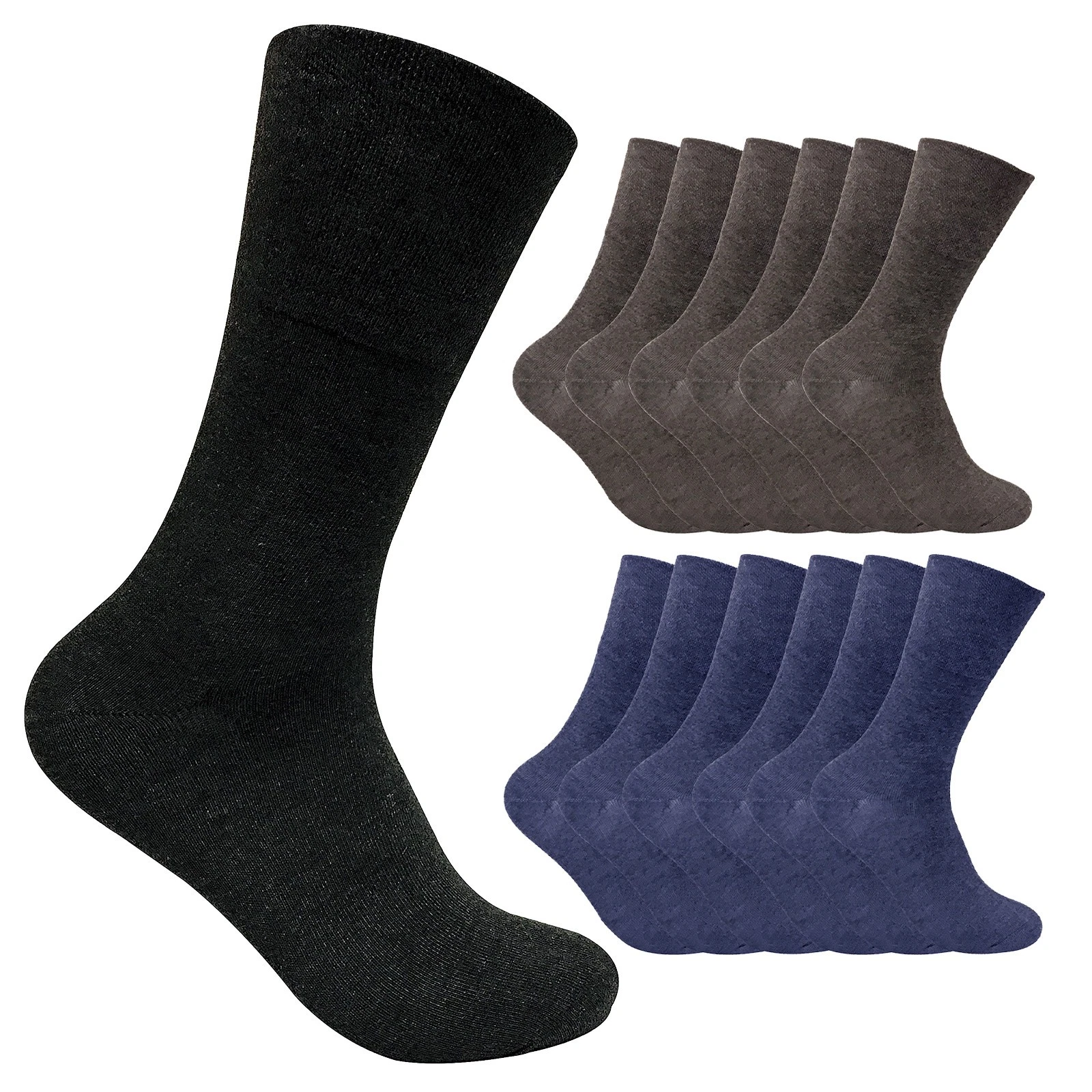 12 Pairs Mens Thermal Non Elastic Wide Diabetic Socks for Poor Circulation