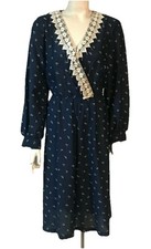 VINTAGE ANTHONY RICHARDS NAVY BLUE DRESS BELTED SIZE 12 USA PRAIRIE