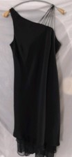 Cocktail Dress SZ 10 Black Multi-Strap Right Shoulder & Layered, Ruffled Hemline