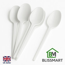 White Plastic Spoons Reusable Heavy Duty Cutlery for Party Wedding Catering UK