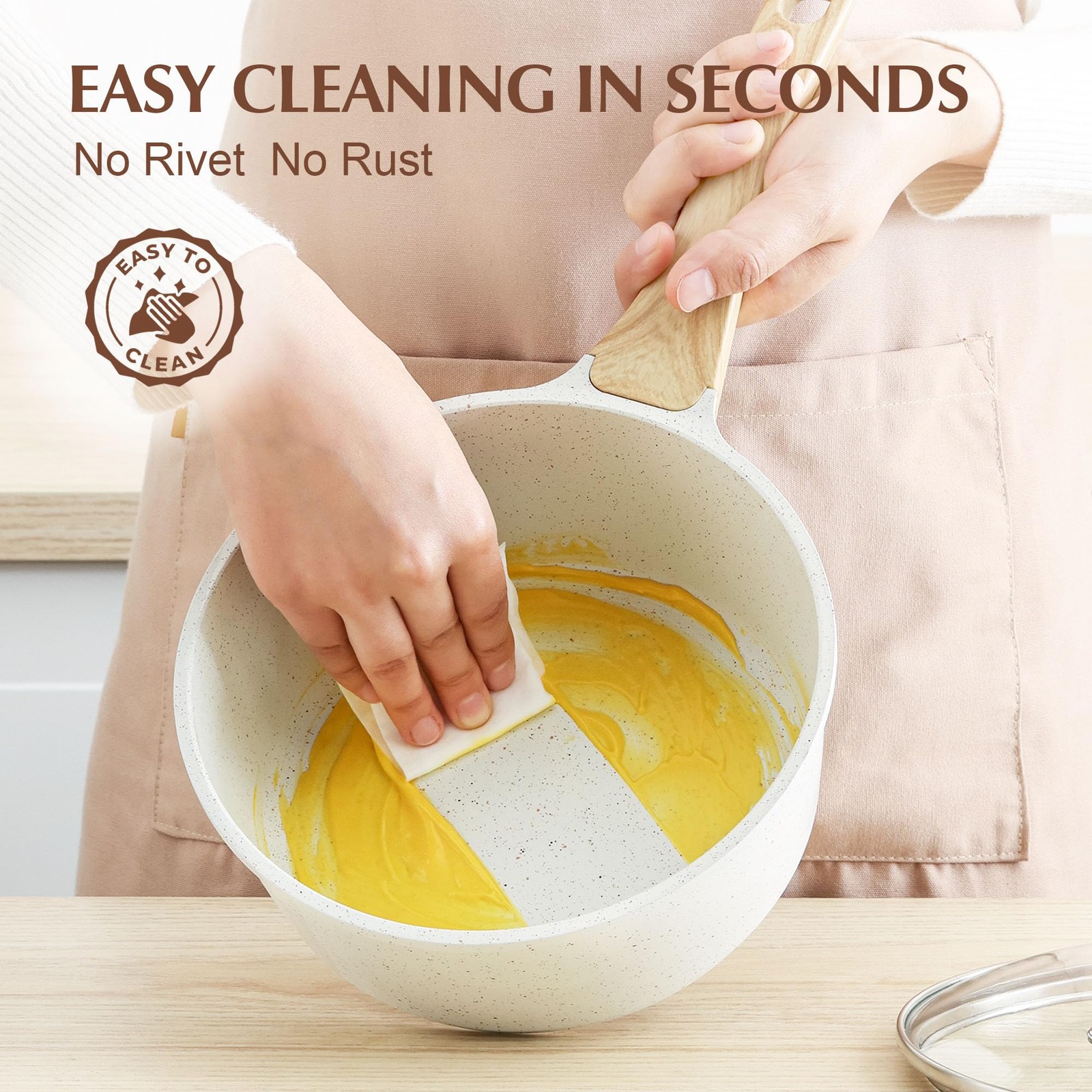 SENSARTE White Ceramic Nonstick Saucepan with Lid 1.5 Quarts, Small Cooking P...