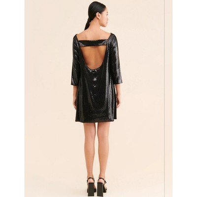 Anthropologie Ripley Rader Sequin Shift Black Open Back Mini Dress Size Small