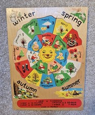 VINTAGE Simplex Holland Seasons Months Days Of The Week Round WOOD PUZZLE