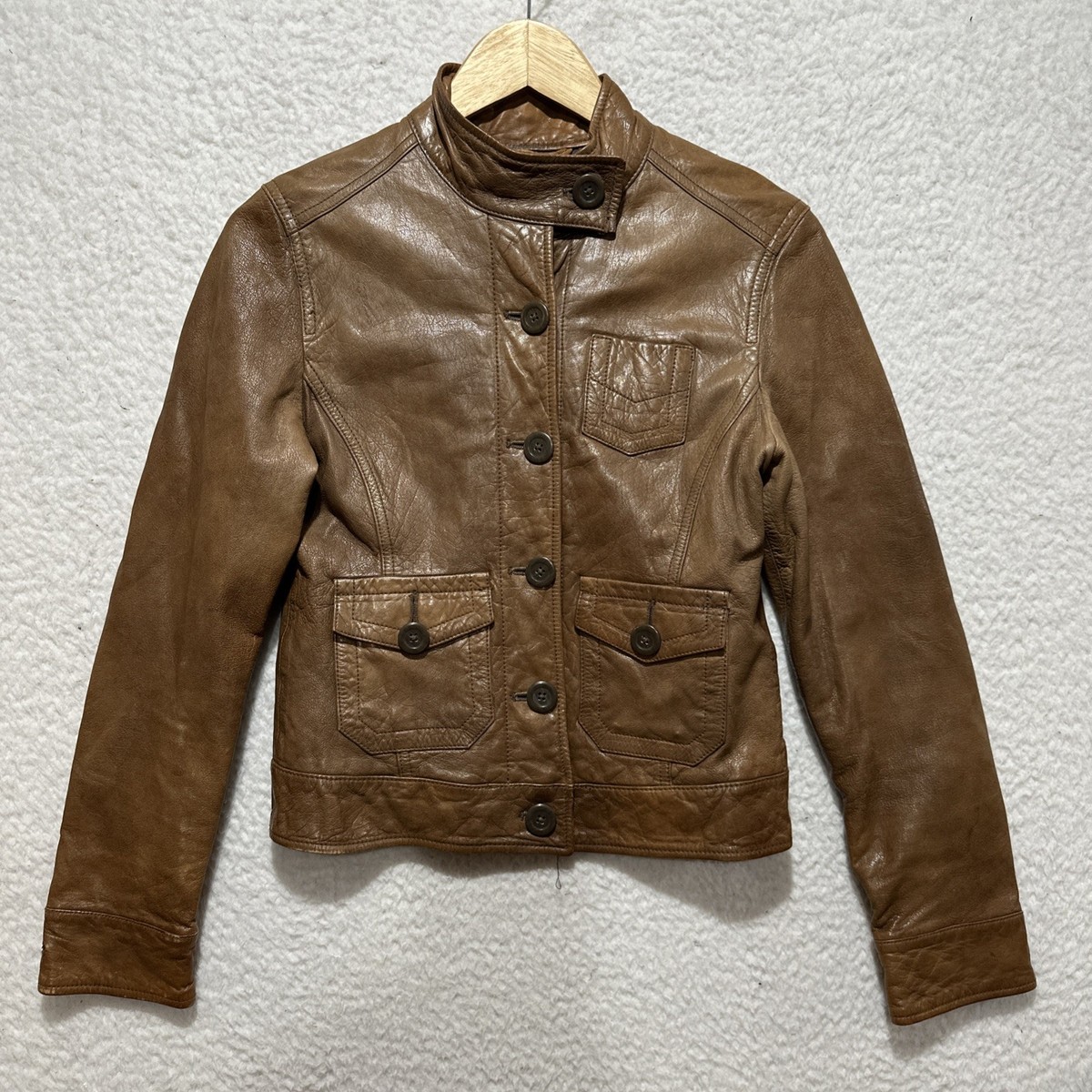 Vintage Gap Y2K Tan Leather Cafe Motorcycle Jacket Women's XS