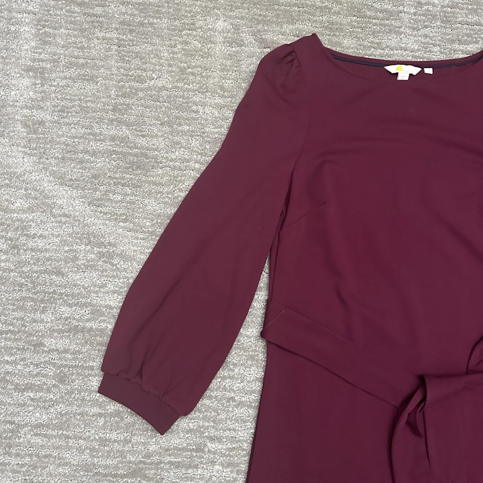 Boden Dress Womens 10 Long Burgundy Belted 3/4 Sleeve Knee Length Capsule - Image 4 of 4