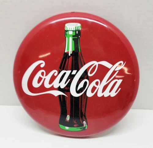 Vintage 1990 ~ Coca-Cola ~ 12" Round Metal ~ Iconic ~Tacker-Type Domed Coke Sign