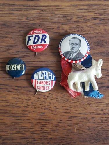 Menge 4 Vintage Franklin Roosevelt Pins Kampagne Buttons Roosevelt Labors Auswahl