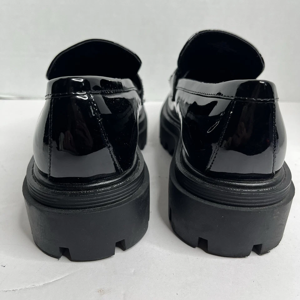 Zapatos Mocasines Guess Keates Negro Charol Preppy Plataforma Suela Talla 8.5 Foto 4 de 4