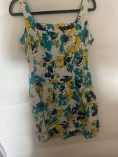 Chaps White Blue Yellow Floral Cotton Sleeveless Dress 12 Preppy Cottagecore
