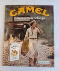 Vintage 1982 Camel Cigarettes Metal Tin Sign Where A Man Belongs w/ Jeep 22x18