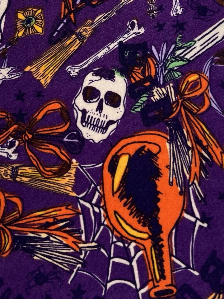Leggings LuLaRoe OS Talla Única Halloween PÚRPURA Poción Calavera Telaraña Escoba Hueso Foto 3 de 4