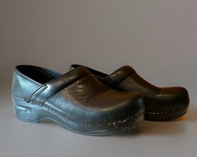 Lands End Women s Black Leather Wedge Clogs Size 8 B Slip On Comfort Nurse L@@K