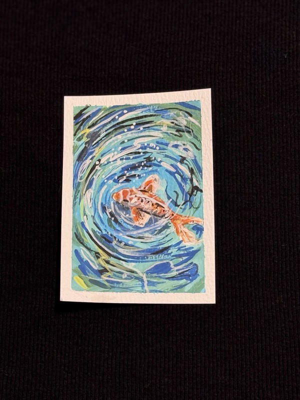 ACEO Original Art - Koi Fish, River, Lake, Animals - Acrylic - 2.5x3.5 by M.A.R