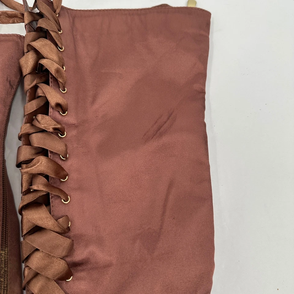 Womens Brown Satin Lace Up Over the Knee Peep Toe Stiletto Boots Size 7 - Image 4 of 4