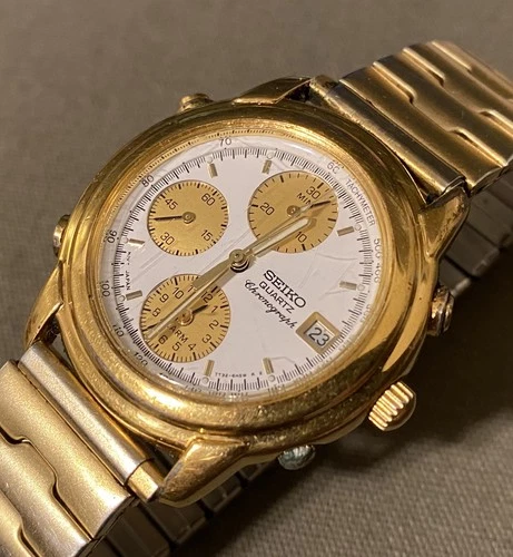 Vintage Seiko Chronograph Alarm Men’s Watch Date 7T32-6F90 (Please See Details)