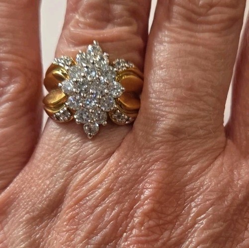 Nwot Gold Plated 925 Sterling Silver Overlay Cluster Crystal Cocktail Ring Sze 8