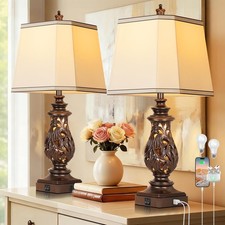 29" Table Lamps Set of 2, Bedside Lamps with USB A Ports Night Light, Farmh...