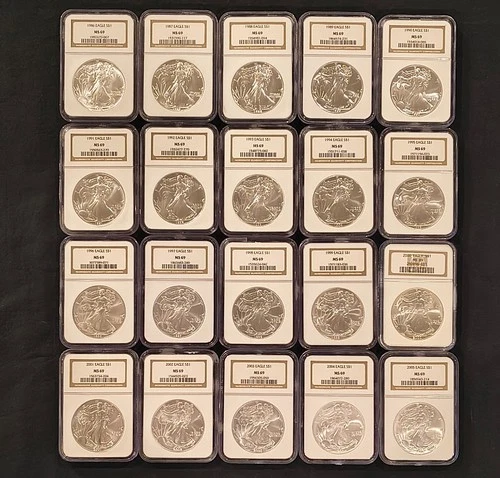 1986-2005 American Silver  Eagle 20 Coin Set NGC MS69 - Some Have Milk Spot