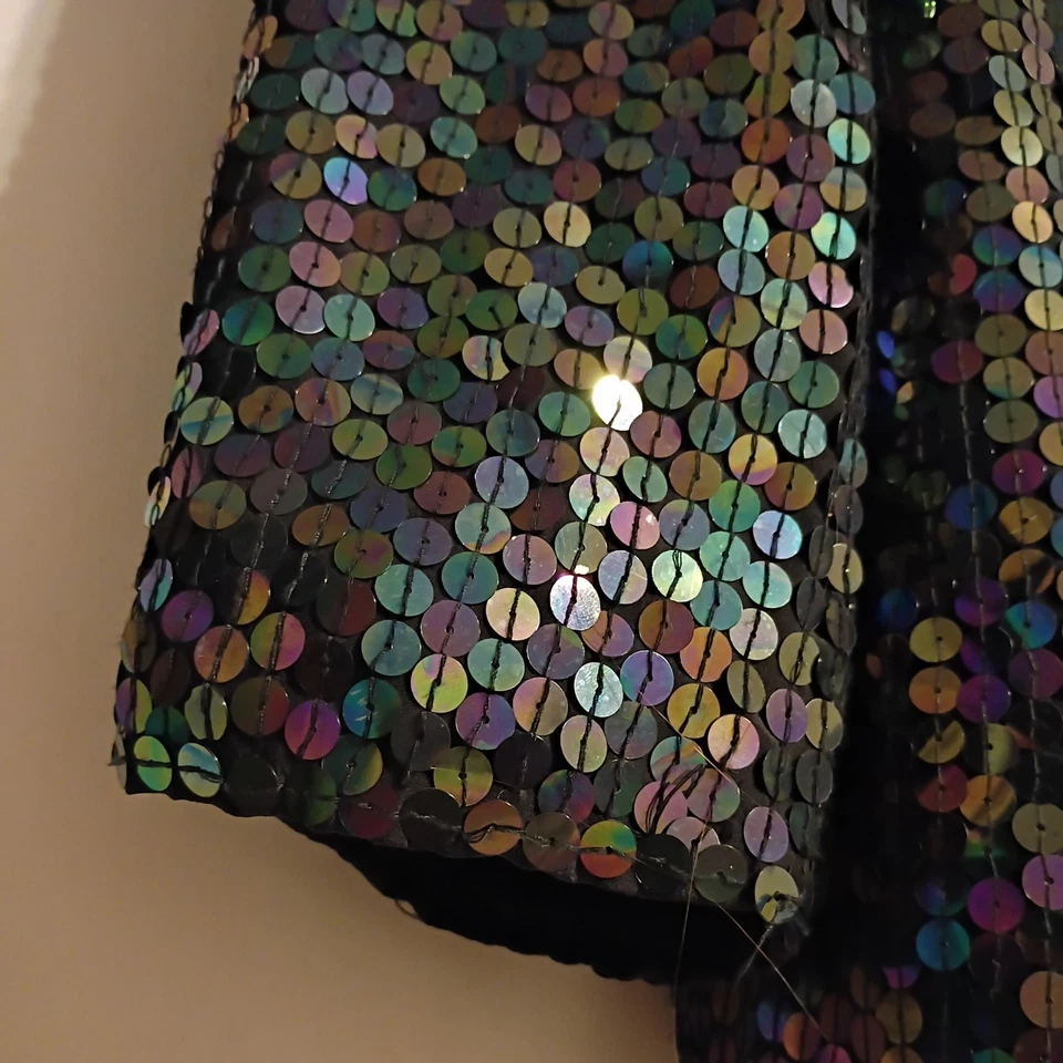 复古 Diane Gilman 真丝亮片西装外套,尺寸 L,迪斯科舞会 Glam 鸡尾酒 — 第 4/4 张图片