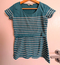 JoJo Maman Bébé Maternity Nursing Stripe Breton T-Shirt, Teal/White, S