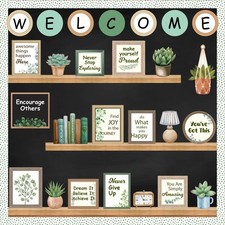 Welcome Back to School Bulletin Board Decorations, Eucalyptus Classroom Decor...