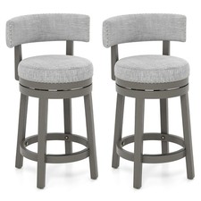 Set of 2 Upholstered Swivel Bar Stools Wooden Counter Height Kitchen Chairs Grey