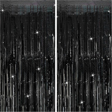 Tinsel Curtain Backdrop Black Birthday  Wedding Decorations 2 Packs Glitter Foi