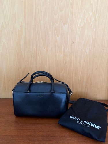 YSL Saint Laurent Baby Duffle Handbag Shoulder Bag Black Leather 2way Women's
