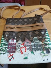 GIANI BERNINI SIGNATURE CHRISTMAS PRINT LEATHER CROSSBODY HANDBAG