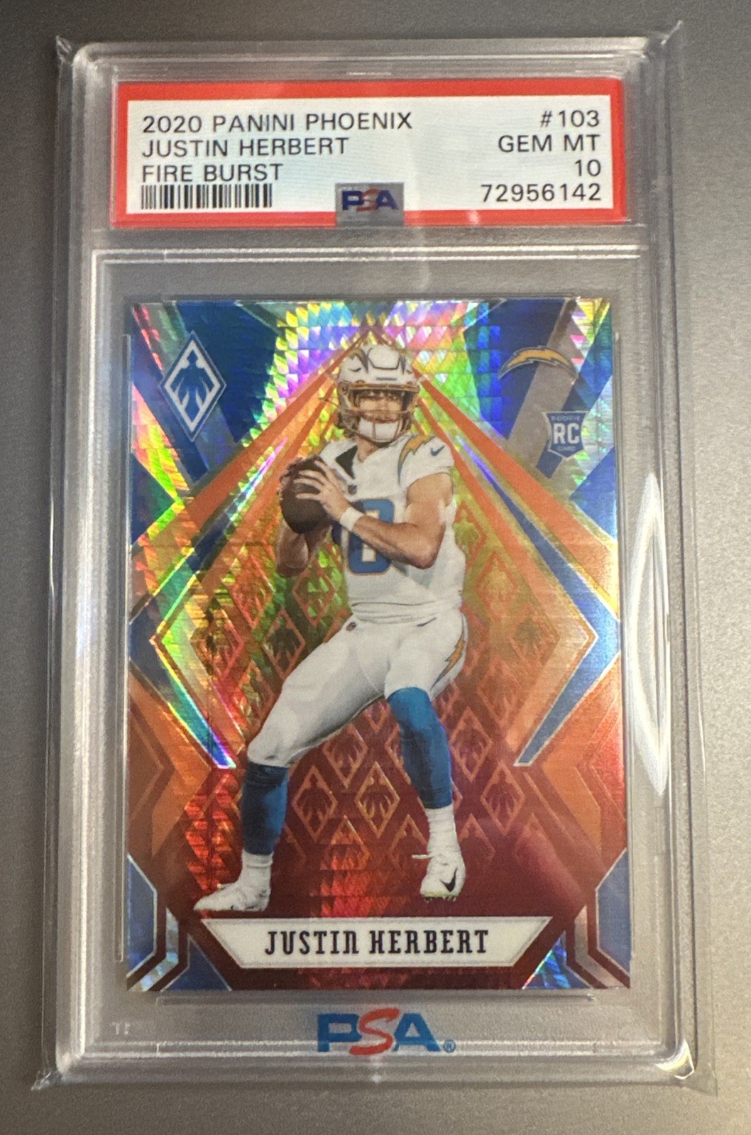 2020 Phoenix JUSTIN HERBERT Fire Burst #103 PSA 10 GEM MINT Rookie RC Chargers