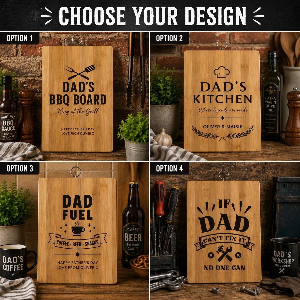 Personalised Father’s Day Bamboo Chopping Board Gift For Dad BBQ Kitchen
Opens in a new window or ta