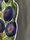 Vintage Majolica Purple Plums Fruit Green Leaves Plate Bow Made in Italy  — photo 5
