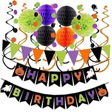 Halloween Birthday Party Decorations, Happy Birthday Banner with Honeycomb