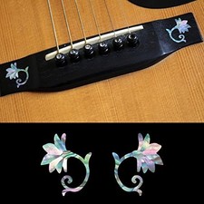 Inlaystickers for Acoustic Guitar Bridge - Oriental Flowers L R Set - Abalo...