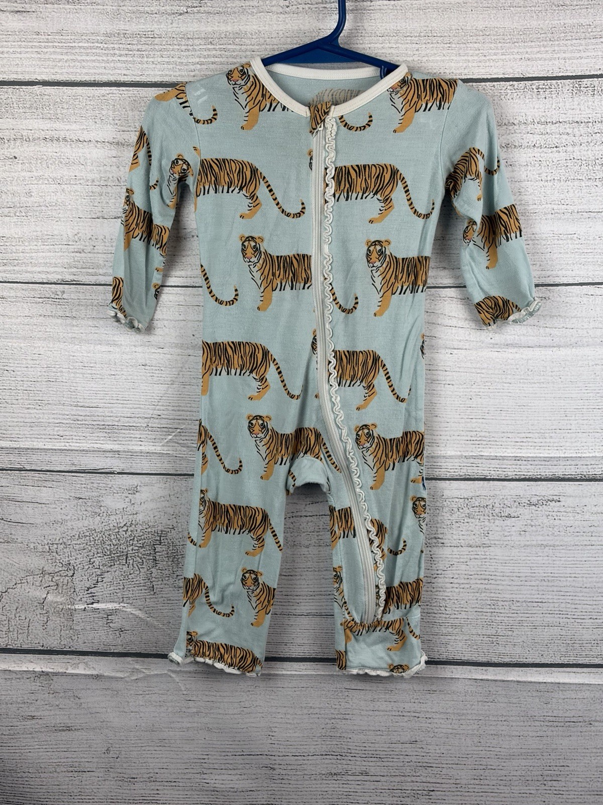 KicKee Pants Tiger Print Bamboo Blend Bodysuit Light Blue 3-6 Months