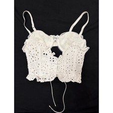 For Love  Lemons Eyelet Lace Corset Top Women Small White Cottagecore Coquette