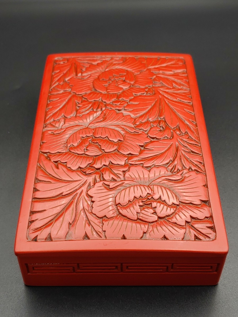 剔红木胎漆器珠宝盒Chinese Wood Cinnabar Lacquerware Carved Art