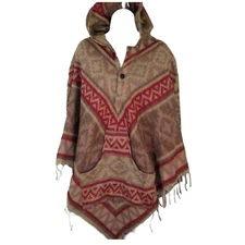 Poncho|2 Button|Tassels | Hood+Pocket| Boho| Desert| Yak Wool Blend|1 Size| Sand