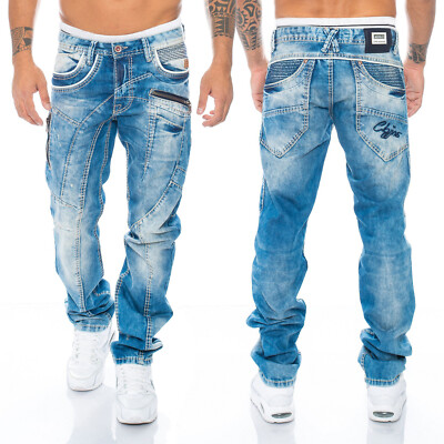 Cipo & Baxx Jeans Herren Regular Fit Dicke Nähte Hose 1150 Blau Freizeithose 
