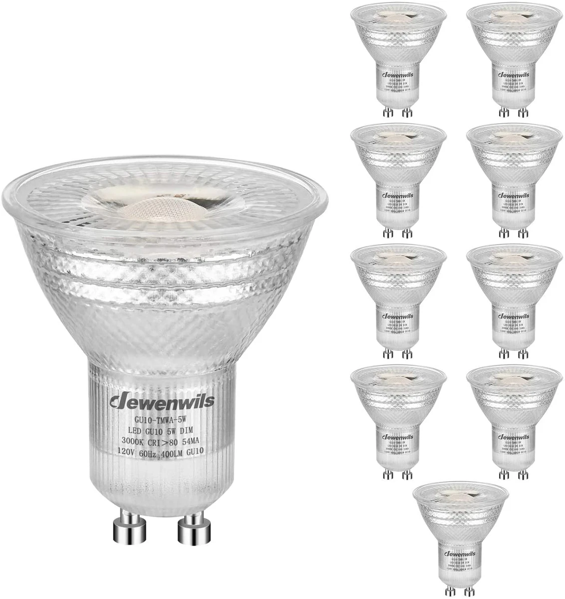 DEWENWILS 10Pack GU10 LED Bulb Dimmable 3000K 400LM Warm White