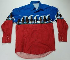 Rare VTG Cowboy Horses Pearl Snap Button Front Casual Shirt 60s 70s 80s Western