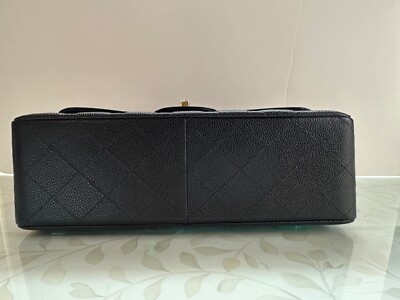 NEW CHANEL REV Jumbo Classic Caviar Double Flap Black Bag
