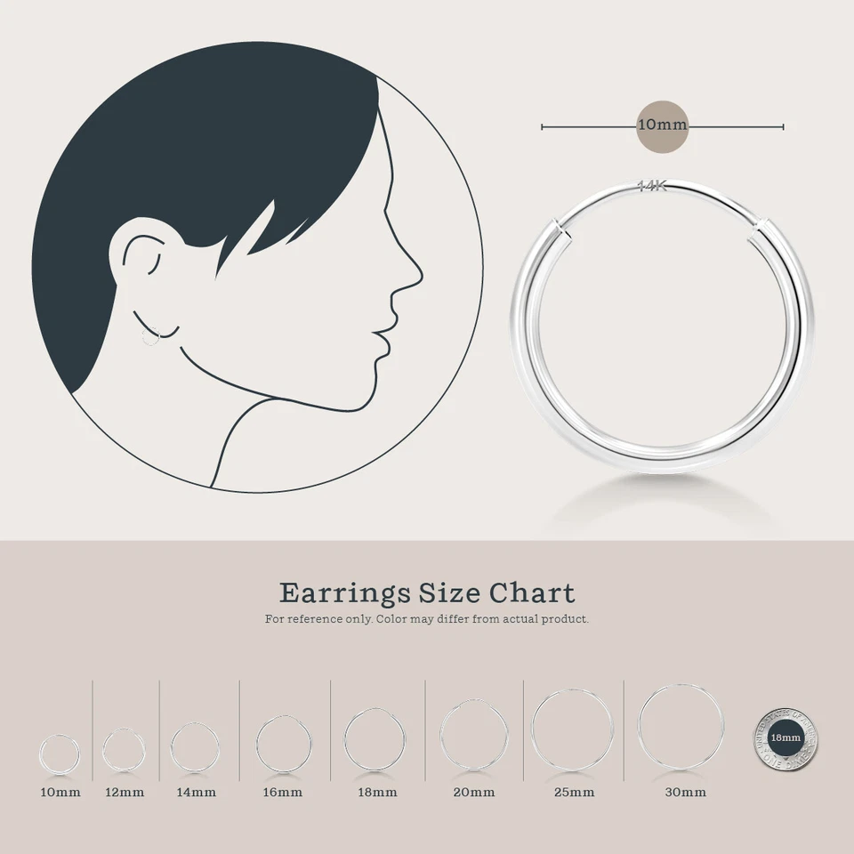 Pendientes de aro Kezef de oro de 14k hipoalergénicos para mujer, hombre, niña Foto 4 de 4