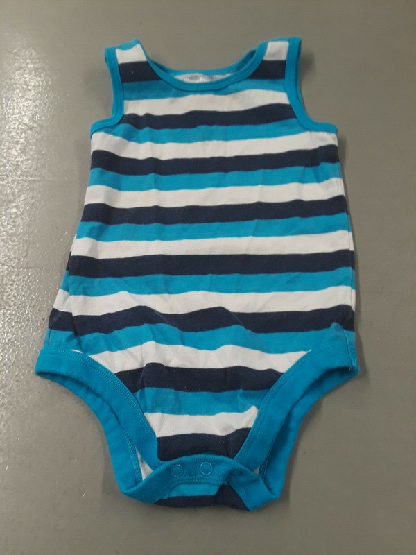 Garanimals navy, turquoise, white striped sleeveless bodysuit sz 24 mos.